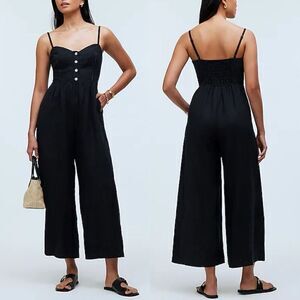 MADEWELL Linen Jumpsuit Women 2 Sleeveless Wide Leg NEW Black Pockets NP077